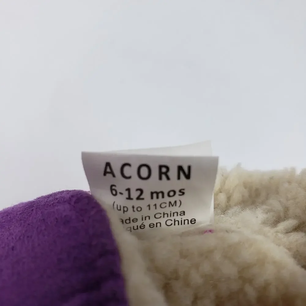 Acorn Critter Owl Infant Baby Girl Size 6-12 Months Slip On Pink Purple Slippers